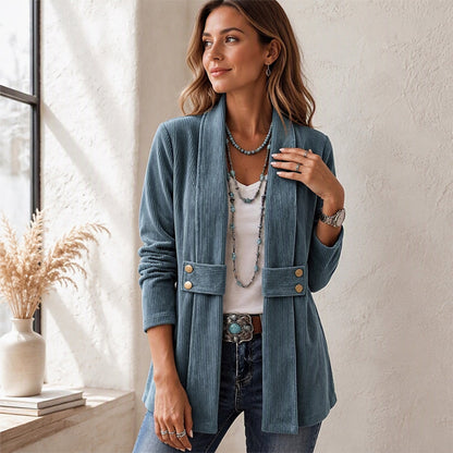 ✨ Veste en velours côtelé pour femme, ouverte sur le devant : facile à porter au quotidien 🧥