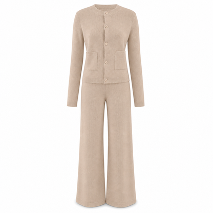 Ensemble décontracté pour femme composé d'un cardigan en maille et d'un pantalon large