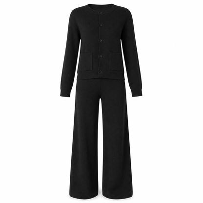 Ensemble décontracté pour femme composé d'un cardigan en maille et d'un pantalon large