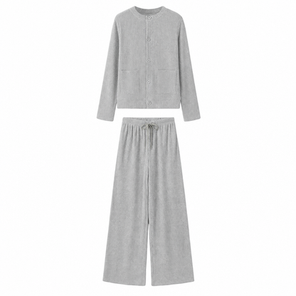 Ensemble décontracté pour femme composé d'un cardigan en maille et d'un pantalon large