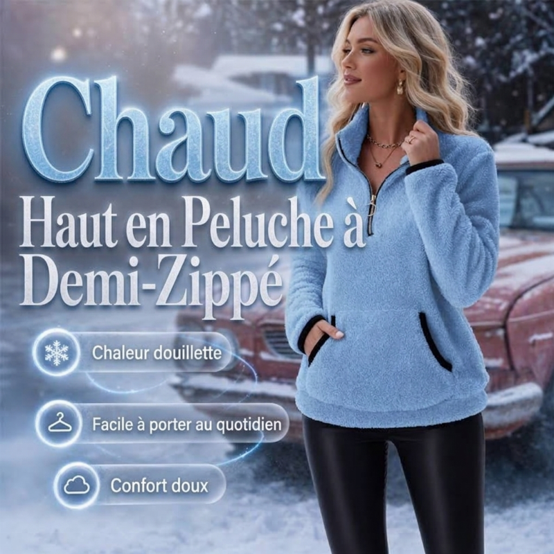 Sweat en peluche chaud à demi-zip pour femme