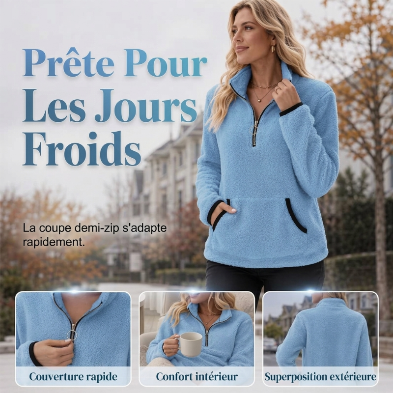 Sweat en peluche chaud à demi-zip pour femme