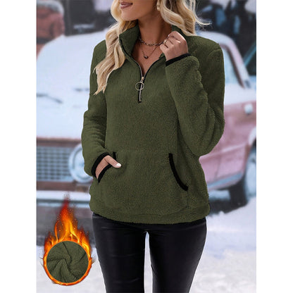 Sweat en peluche chaud à demi-zip pour femme
