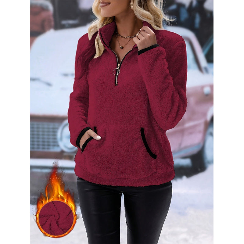 Sweat en peluche chaud à demi-zip pour femme