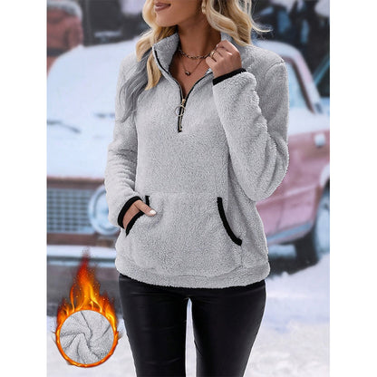 Sweat en peluche chaud à demi-zip pour femme