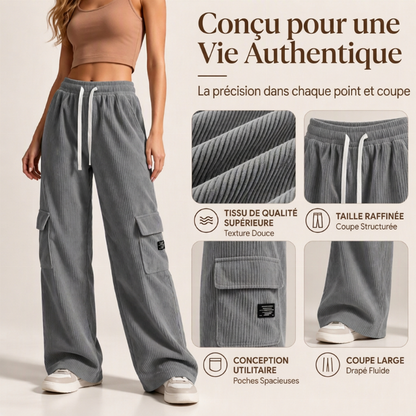 Pantalons cargo en velours côtelé rétro décontractés pour femmes