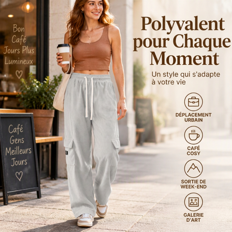 Pantalons cargo en velours côtelé rétro décontractés pour femmes