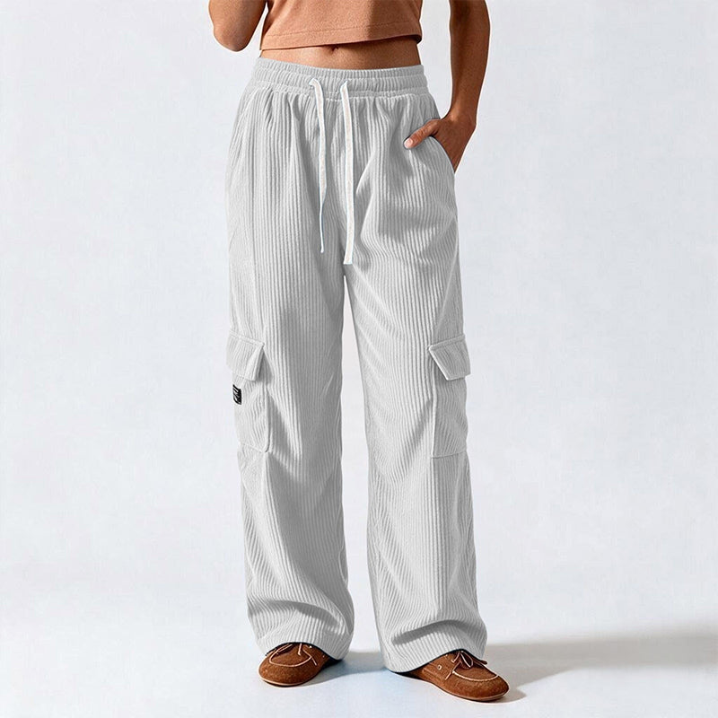 Pantalons cargo en velours côtelé rétro décontractés pour femmes