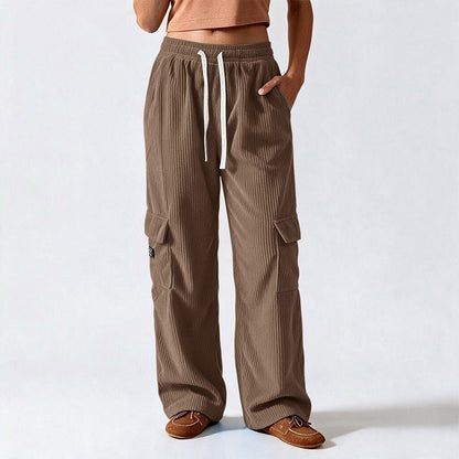 Pantalons cargo en velours côtelé rétro décontractés pour femmes