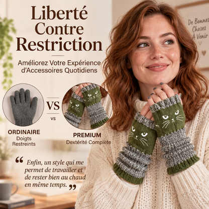 Gants tricotés demi-doigts chauds d'hiver