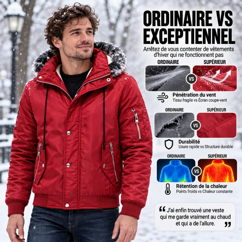 Veste d'hiver décontractée pour homme avec capuche en fausse fourrure