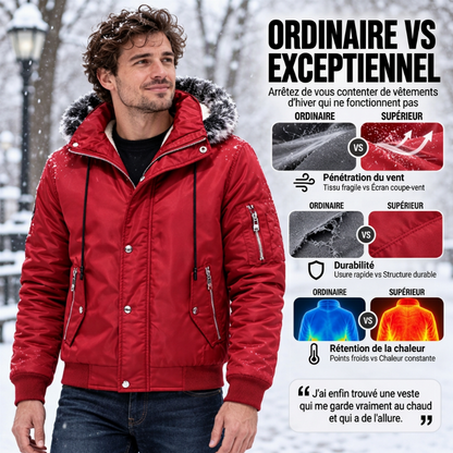 Veste d'hiver décontractée pour homme avec capuche en fausse fourrure