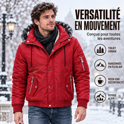 Veste d'hiver décontractée pour homme avec capuche en fausse fourrure