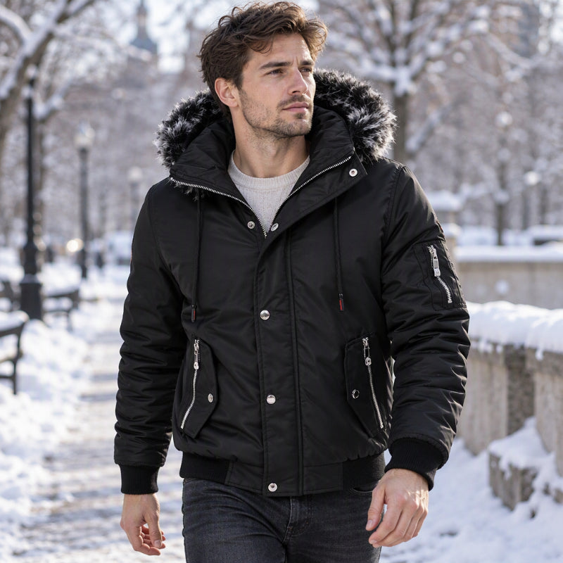 Veste d'hiver décontractée pour homme avec capuche en fausse fourrure