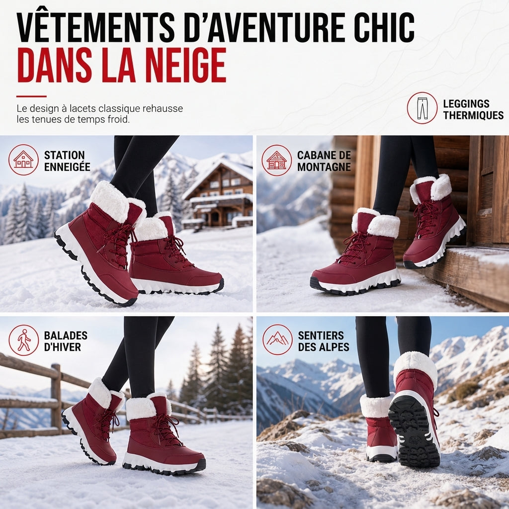 Bottes de neige d'hiver pour femmes, bottes mi-mollet épaissies pour voyages en extérieur, grandes tailles