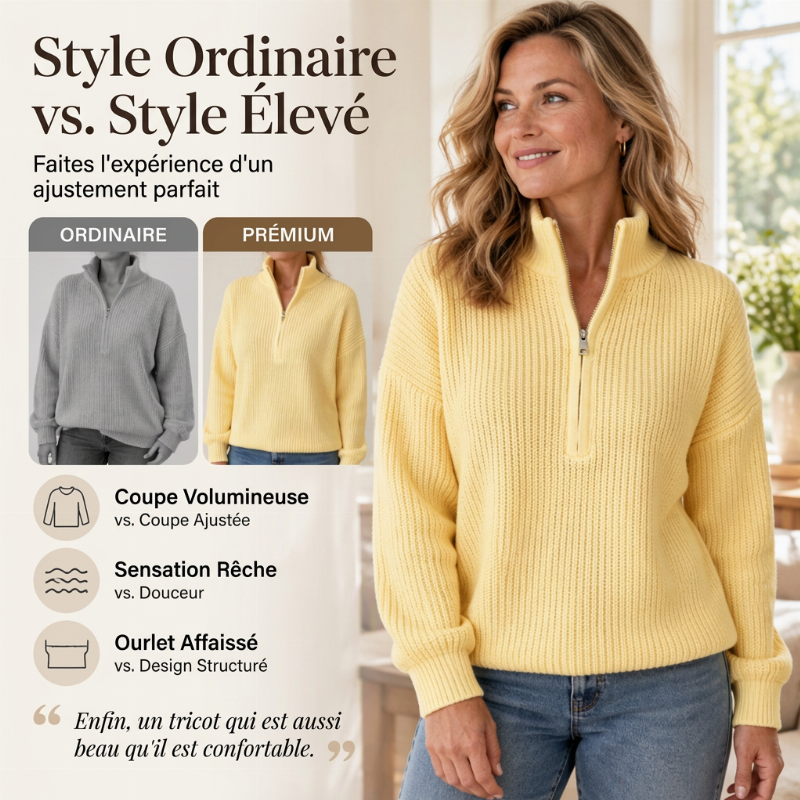 💝Pull en maille col montant demi-zip pour femme