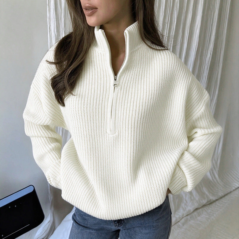 💝Pull en maille col montant demi-zip pour femme