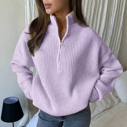 💝Pull en maille col montant demi-zip pour femme