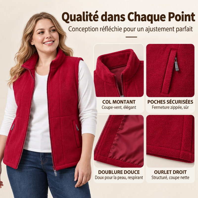 Gilet Femme Chaud en Maille Brossée Col Montant