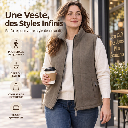 Gilet Femme Chaud en Maille Brossée Col Montant