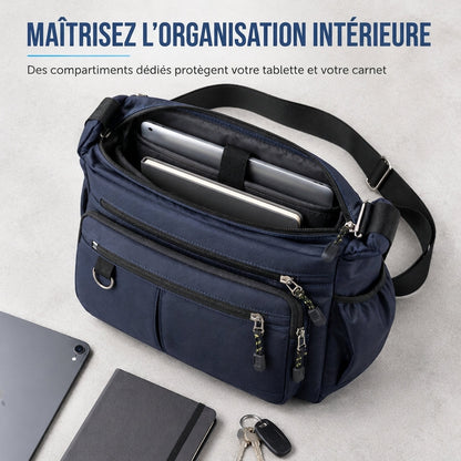 Sac bandoulière grande capacité pour homme, sac à bandoulière décontracté pour affaires à plusieurs poches et durable