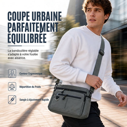 Sac bandoulière grande capacité pour homme, sac à bandoulière décontracté pour affaires à plusieurs poches et durable