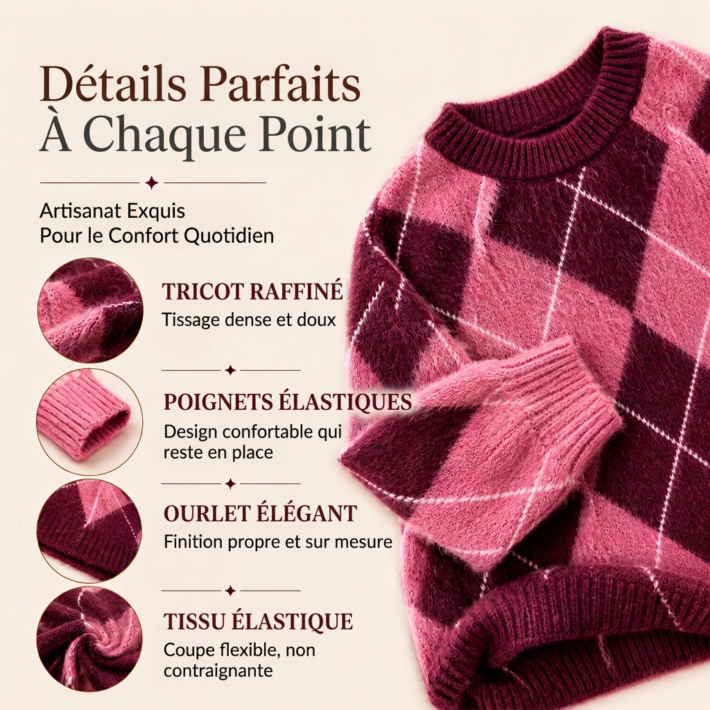 ⏰ Dernier jour de soldes – -50% de réduction ✨Pull en maille confortable pour femme avec motif losange rétro