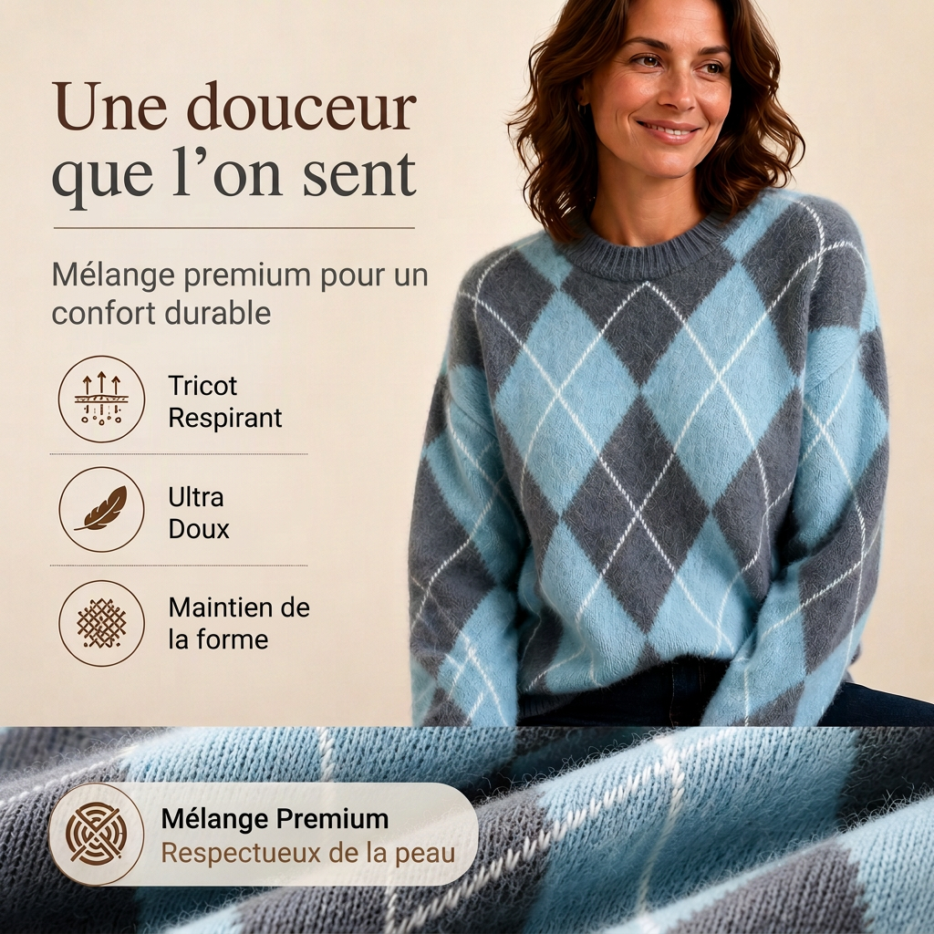 ⏰ Dernier jour de soldes – -50% de réduction ✨Pull en maille confortable pour femme avec motif losange rétro