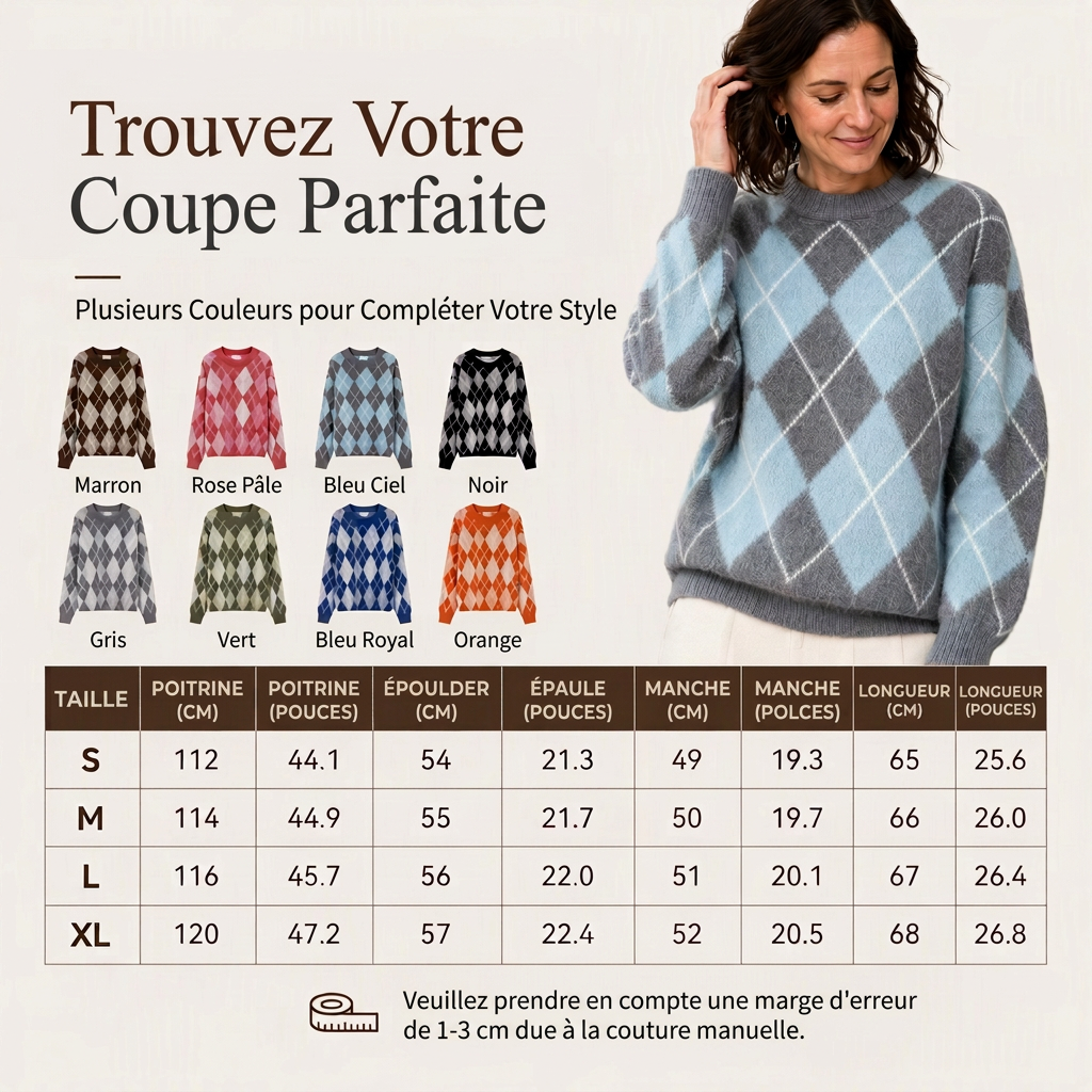 ⏰ Dernier jour de soldes – -50% de réduction ✨Pull en maille confortable pour femme avec motif losange rétro