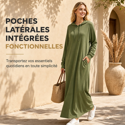 Robe à capuche décontractée unie pour femme