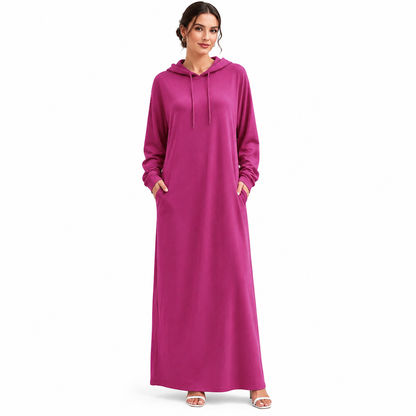 Robe à capuche décontractée unie pour femme