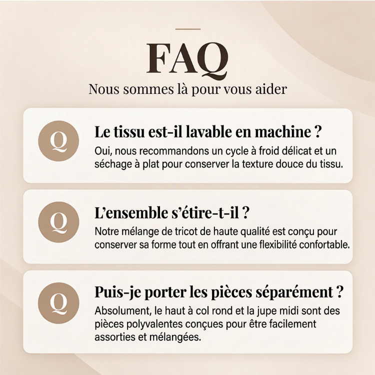 Ensemble femme en maille : haut col rond + jupe midi