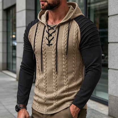 Pull à capuche pour homme, épaules texturées et plissées