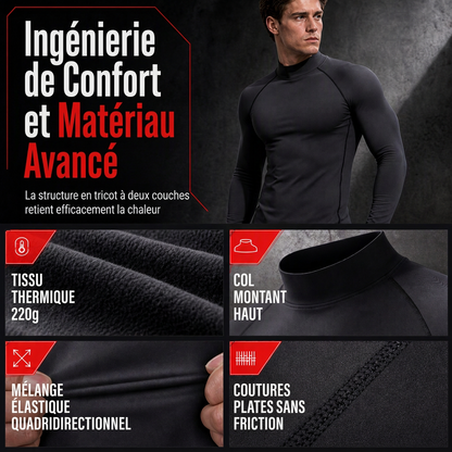 T-shirt à manches longues de compression doublé en tissu thermique d'hiver pour hommes, col haut, couche de base pour la course à pied et l'entraînement sportif