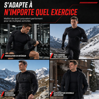 T-shirt à manches longues de compression doublé en tissu thermique d'hiver pour hommes, col haut, couche de base pour la course à pied et l'entraînement sportif
