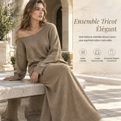 Ensemble deux pièces en maille pour femme, coupe décontractée