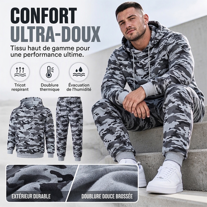 Ensemble à capuche et pantalon camouflage pour homme avec doublure en peluche