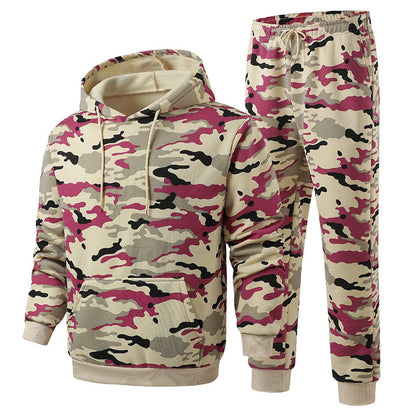 Ensemble à capuche et pantalon camouflage pour homme avec doublure en peluche