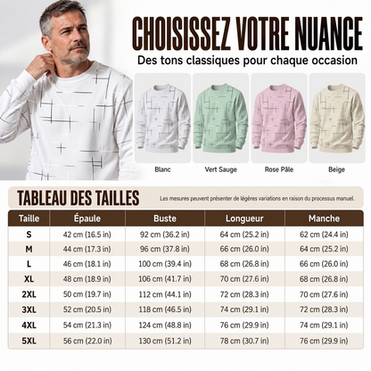 Sweat-shirt homme à col rond et imprimé lignes