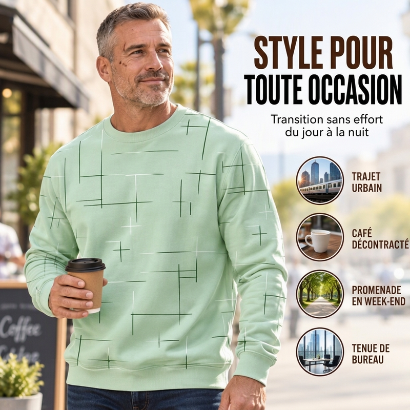 Sweat-shirt homme à col rond et imprimé lignes
