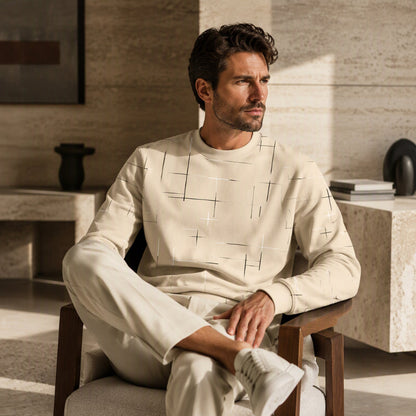 Sweat-shirt homme à col rond et imprimé lignes