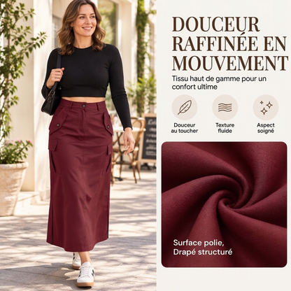 Jupe midi cargo taille haute pour femme