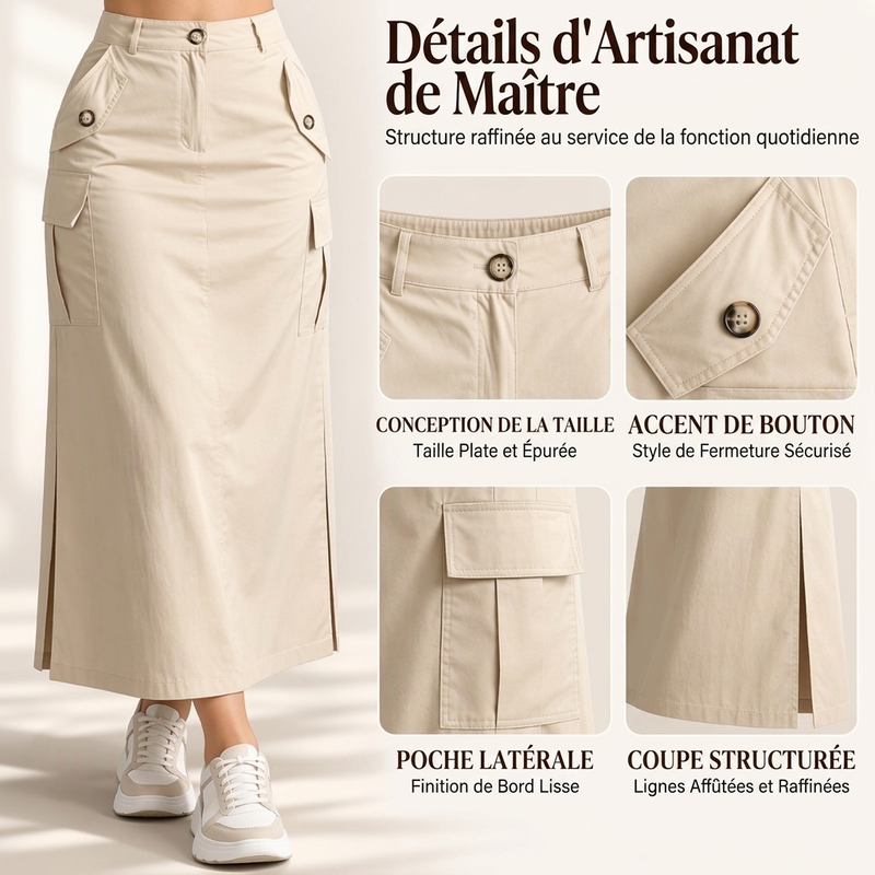 Jupe midi cargo taille haute pour femme