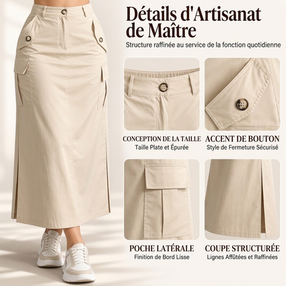 Jupe midi cargo taille haute pour femme