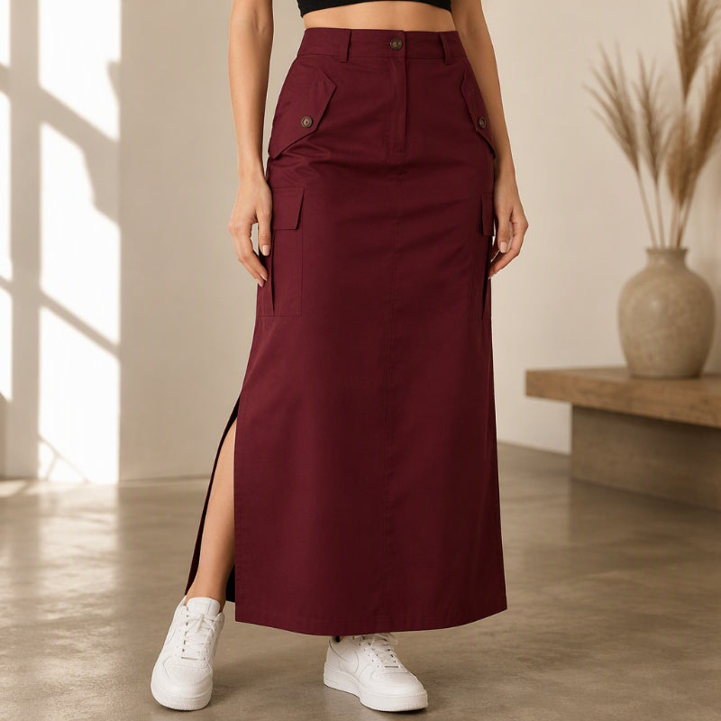 Jupe midi cargo taille haute pour femme
