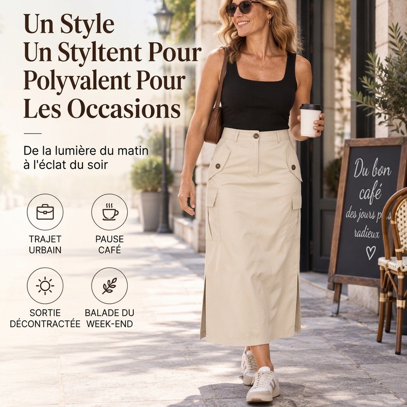 Jupe midi cargo taille haute pour femme