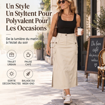 Jupe midi cargo taille haute pour femme