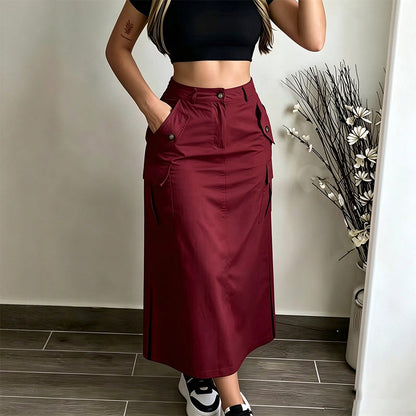 Jupe midi cargo taille haute pour femme