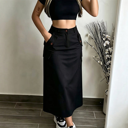 Jupe midi cargo taille haute pour femme
