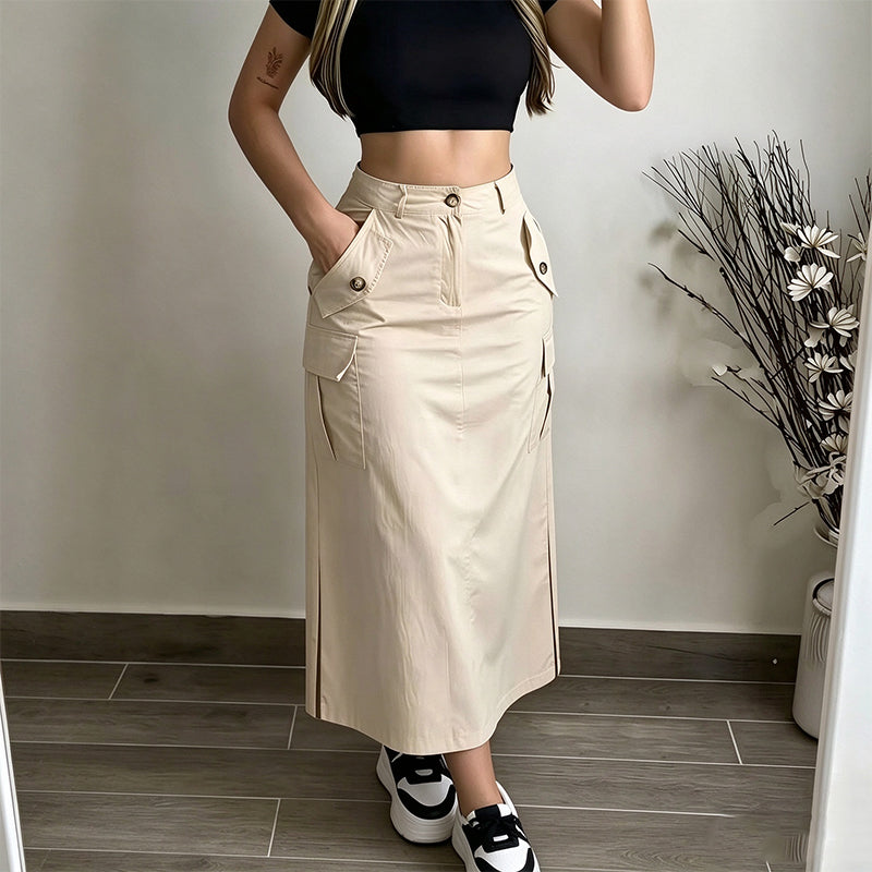 Jupe midi cargo taille haute pour femme